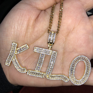 Hip-Hop CZ Baguette Initialen-Buchstabe Individueller Name Rapper-Anhänger für Männer und Frauen Personalisierter Schmuck - Product Image 2