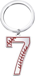 GREPAS GIFTS Porte-clés <span class=keywords><strong>baseball</strong></span> avec initiale, bijou numéro porte-bonheur <span class=keywords><strong>baseball</strong></span>, maillot de <span class=keywords><strong>baseball</strong></span>, pendentif inspirant 0-9 - Product Image 3
