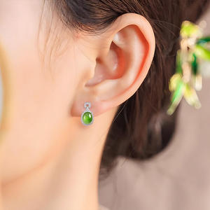 Boucles d'oreilles en jaspe et jade naturel Hotan, en argent S925, design original, bijoux pour femmes, accessoires féminins simples et à la mode, D1109 - Product Image 4
