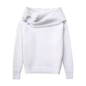 ZATRHMBM mujer 2024 primavera moda un hombro pecho bucle tejido Top Retro Casual manga larga suéter