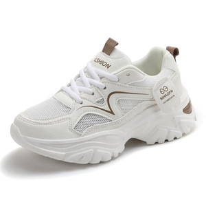 Women Breathable Mesh Chunky Sneakers White Black Color Block Thick Platform Sole Lace Up Casual Walking Fashion <b>Shoes</b> - Product Image 5