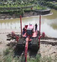 Mini drague amphibie à bras longue portée avec moteur diesel, pompe et boîte de vitesses pour le dragage fluvial