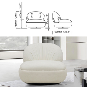 Fauteuil de style français relaxant, fauteuil d'appoint rond en cuir véritable, pivotant pour salon moderne et luxueux, pour chambres, villas - Product Image 4
