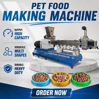 Nouvelle machine à fabriquer des aliments pour animaux de compagnie (chiens, chats) de la marque Kelid Industrial, extrudeuse haute performance, formes et couleurs variées.