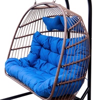 2 personnes Jardin Porche Avant Meubles en Osier Patio Extérieur Double Métal Rotin Balançoire Suspendue avec Support