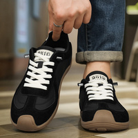 Baskets décontractées rétro en cuir de porc souple, patchwork, chaussures de marche avec lacets élastiques, design paresseux, antidérapantes, chaussures de sport tendance