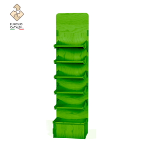 Espositore verde con lati sottili e ripiani galleggianti. Legno di betulla al sistema di interblocco e completamente personalizzabile con logo - Product Image 2