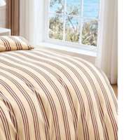 Housse de couette rayée marron en viscose 100 % biologique issue du bambou, respirante, avec rayures rouges, pour lit Queen Size – Collection Rafraîchissante