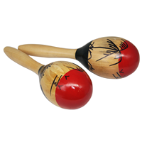 Paire de maracas en bois avec têtes rouges, motif palmier peint, poignées en bois naturel, pour la musique