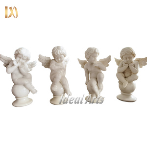 Juego de Estatuas de Querubín Musical de Mármol Blanco Talladas a Mano, Escultura de Ángel Clásica para Decoración de Jardín Exterior - Product Image 2