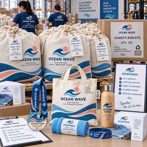 Kit de Carrera Benéfica con Logotipo Personalizado, Medalla, Bolsa Reciclada, Botella de Bambú, Toalla y Pulsera de Donante - Product Image 1