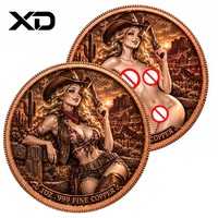 Pièce commémorative en cuivre fin 999, 1 once, avec relief 3D, thème Cowgirl Wild West Saloon Rodeo Mesa, colorée, de collection, pièce de défi, objet de décoration, cadeau