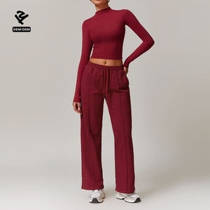 T8222 Damen Fitness-Anzug Zweiteiliges Set Damenkleidung Yoga-Set Langarm-Bluse Hemd Lose Gerade Hose Trainingsanzug-Set - Product Image 6