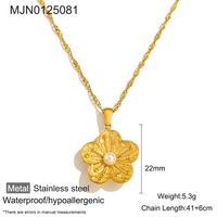 Keren kalung liontin bunga mutiara baja tahan karat tahan air berlapis emas 18K liontin bunga untuk wanita