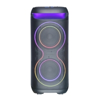 Enceinte portable CSN-1200 avec double woofer et lumières LED dynamiques, spectacle lumineux dégradé bleu-violet, appairage TWS, USB/AUX