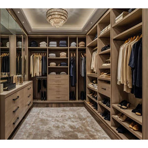 Promenade en bois véritable dans l'organisateur de placard Promenade dans la conception de garde-robe avec des lumières LED - Product Image 2