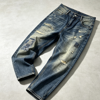Jean ample vintage déchiré et patchwork pour homme, motif multi-patch, style grunge, en denim durable, article sur mesure 882