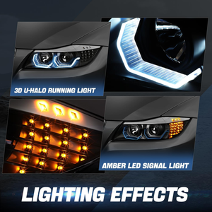 ชุดไฟหน้า LED Halo สำหรับ BMW E90 323i 325i 328i 335i 4 ประตู รุ่นปี 09-12 แบบ 3 มิติ สีฟ้าคริสตัล พร้อมไฟเลี้ยว LED แบบ <span class=keywords><strong>U</strong></span>-Halo - Product Image 3