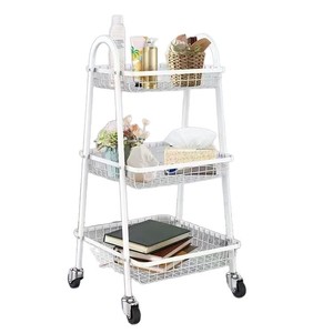 Kitchen Storage Rack 3 Tier Metal Cart With <b>Wheels</b> For Spice Food Toy Kitchenware Organizing Narrow Movable <b>Trolley</b> - Product Image 3