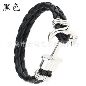 Black Braided PU Leather Anchor <b>Bracelet</b> Zinc Alloy Men's Jewelry Gift - Product Image 1