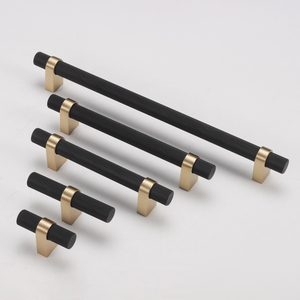 QIANSI Solid Brass Silver <strong>Black</strong> Acrylic Knurled Furniture Handle <strong>Knob</strong> for Bedroom Dresser Wardrobe <strong>Door</strong> Copper Tbar Pull - Product Image 1