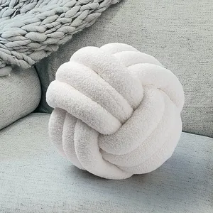 Inyahome Decorative Throw Knot Floor Pillow Cushion with Lamb Fleece Fabric for Couch Bed, Knotted Soft Home Pillow Cushion