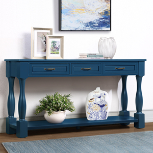 Wood Console <b>Table</b> 63inch 3 Drawers 1 Shelf Entryway Hallway Sofa <b>Table</b> Extra Thick Easy Assembly - Product Image 2
