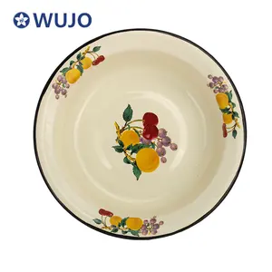 WUJO Customized Carbon Steel Enamel Ware Dinner Plate Cheap Enameled Metal Dishes