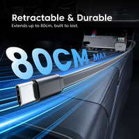 Cargador de Coche Retráctil, Cargador de Teléfono para Coche de 130W con Cable de Carga Rápida, Adaptador de Cargador de Coche USB C para iPhone Serie Galaxy