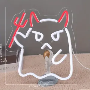 Señal de neón LED roja estilo demonio, iluminación ambiental de Color fijo alimentada por USB, Control de botón pulsador de plástico, decoración multiusos para colgar en la pared - Product Image 2