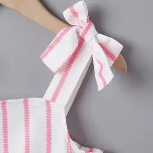 Hot Sale Casual Striped Cotton Dress For Baby Girls Knee Length Twirl Boutique Design O-Neck Spring Style