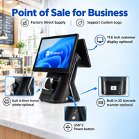 Sistem POS Layar Sentuh 15,6 Inci Grosir, All in One, Terminal Point of Sale Layar Ganda, Perangkat Keras POS Windows untuk Toko Retail