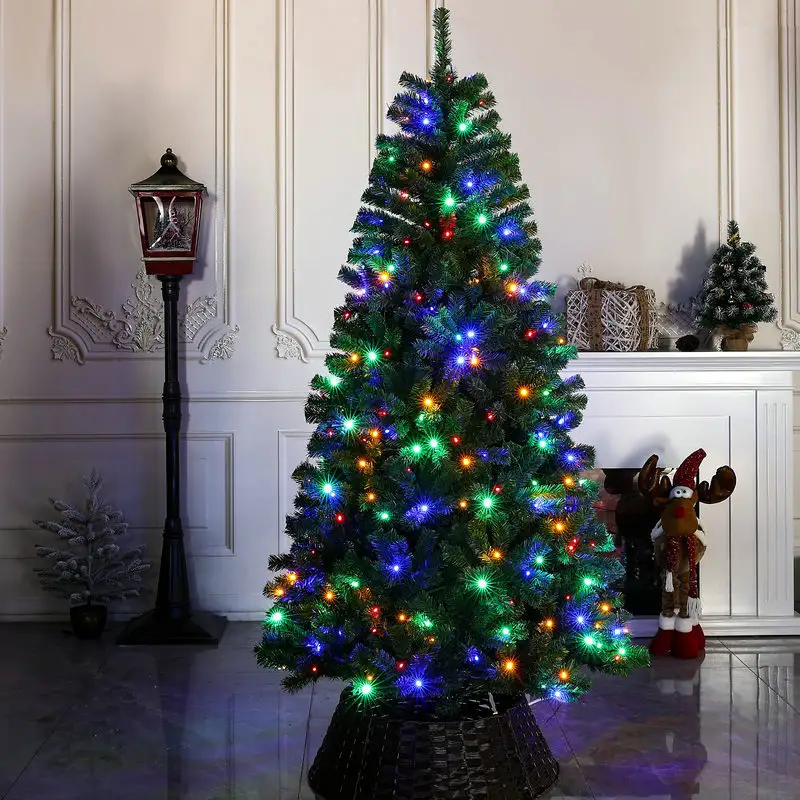 Hot Sale Artificial Xmas Holiday Home Decoration Prelit PE Mixed Christmas Tree with RGB LED lights