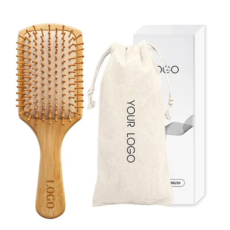 Su misura Logo di bambù Paddle spazzola di legno in gomma Pad cuscino d'aria spazzola per capelli bagnati e secchi