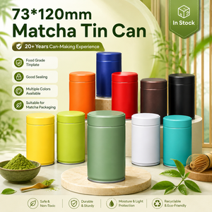 กระป๋องมัทฉะทรงกระบอกขนาด 73x120 มม. วัสดุทินเพลทเกรดอาหาร ฝาปิดสนิท มีหลายสีให้เลือกสำหรับบรรจุภัณฑ์มัทฉะ มีสินค้าในสต็อก - Product Image 1