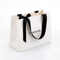 Sacs cadeaux en papier kraft blanc personnalisables avec logo écologique de luxe, avec ruban, pour l'emballage de bijoux