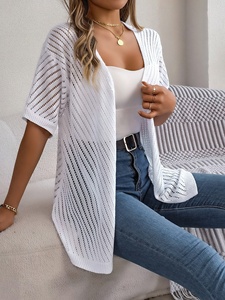<span class=keywords><strong>Cárdigan</strong></span> de punto hueco de manga corta estilo europeo-americano para mujer, ideal para vacaciones de verano - Product Image 4
