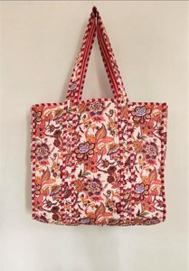 Bolso de Mano Acolchado de Algodón con Estampado Floral, Bolso de Hombro con Estampado Indio, Bolso de Compras y Viaje - Product Image 5