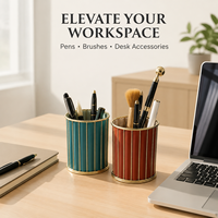 Porte-stylo en cuir PU fait main avec logo personnalisé, métal doré, organisateur de bureau multifonctionnel pour fournitures de bureau, pinceaux de maquillage