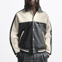 Blouson bombardier deux tons Letterman noir blanc avec impression de logo personnalisé veste en cuir pour homme