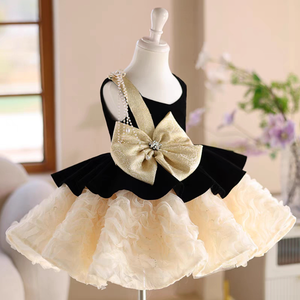 3 साल की लड़की ठोस जन्मदिन पार्टी के लिए लाल पुफी औपचारिक डिनर पार्टी की पोशाक राजकुमारी पियानो प्रदर्शन - Product Image 2