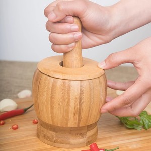 Triturador de ajo de bambú, picador manual de ajo, herramienta de cocina para hacer pasta de ajo, duradero, solo se puede lavar a mano. - Product Image 4