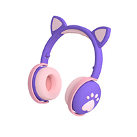 Headphone Nirkabel Over Ear dengan Lampu LED, Headset Telinga Kucing untuk Anak, DJ, Olahraga, Ponsel, dan Perjalanan