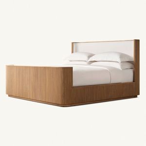 Lit mural moderne de luxe, taille Queen ou King, en bois massif, avec plateforme extensible, tête de lit et pied de lit - Product Image 2