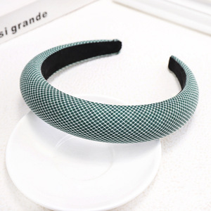 Nouveaux arrivants <span class=keywords><strong>vert</strong></span> jaune blanc tissu imprimé à carreaux bandeau <span class=keywords><strong>serre</strong></span>-tête rembourré <span class=keywords><strong>velours</strong></span> bandeaux élastiques pour les femmes - Product Image 1