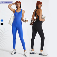 Vente en gros vêtements de sport sexy à dos ouvert pour gym, fitness, yoga, vêtements de sport, combinaison une pièce à col ras du cou de couleur unie pour femmes