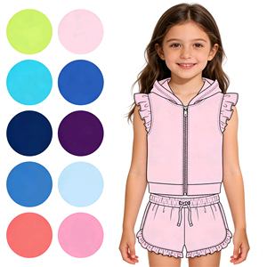 Conjunto de Ropa de Verano para Niñas Pequeñas, Sudadera con Capucha de Color Sólido, Pantalones Cortos Deportivos, 2 Piezas - Product Image 1