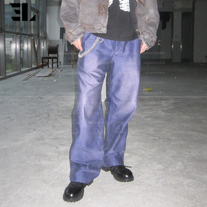 LARSUR Custom Factory Distressed Acid Wash Sun Faded Twill <strong>Moleskin</strong> Chore French Purple Work Pants Straight French Work <strong>Trousers</strong> - Product Image 3