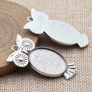 Starburst-Eulen-Augen-Ovalfassung-Anhänger, antiksilberne Zinklegierung Cabochon-Fassung für Vogelbeobachter-Geschenk - Product Image 2
