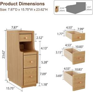 CTG035 Narrow Solid Rubber Wood Nightstand with 3 Drawers Modern <strong>Skinny</strong> <strong>Bedside</strong> <strong>Table</strong> for Bedroom (Fully Assembled) - Product Image 2